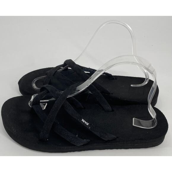 Teva Olawahu women 9 Black Mix Slip on Flip Flop strappy Sandals Shoes 6840 - Picture 3 of 5